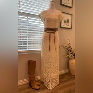 Elegant Cream Lace Maxi Dress